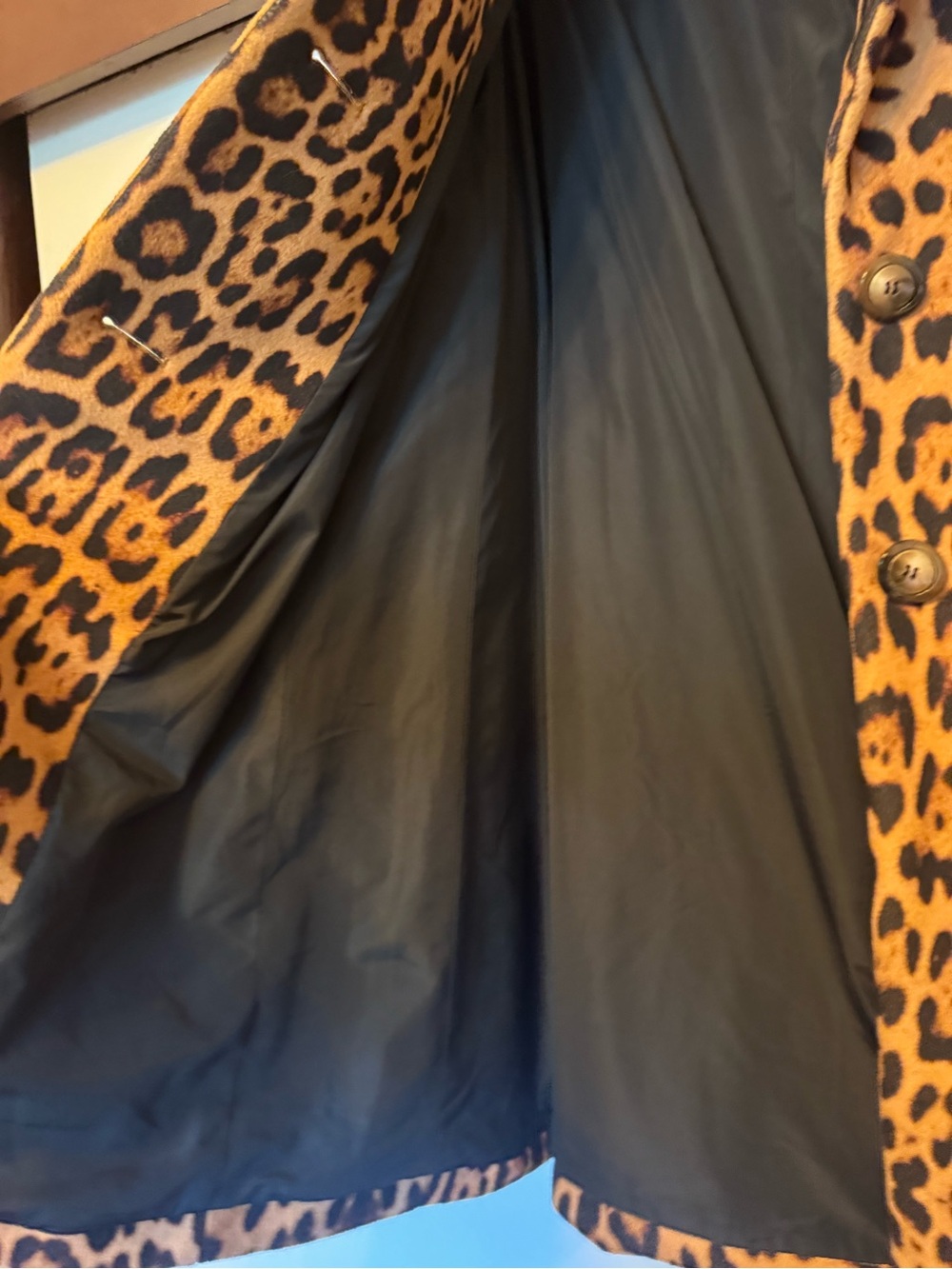 Charlotte Simone Edie Leopard Print Faux Fur Trim Coat - Black & Pink cuffs! - Picture 3 of 9